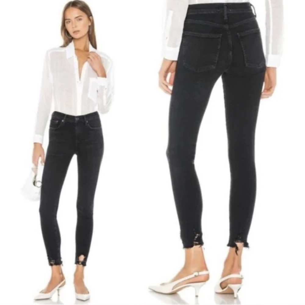 Agolde Sophie Ankle Raw Hem Mid Rise Stretch Black Skinny Jeans 27